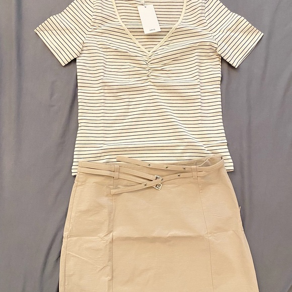 Mango Striped Cream and Black Top - Picture 1 of 1